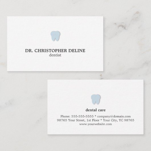 シンプルClean White Blue Teeth Logo歯医者 名刺 (正面/裏面)