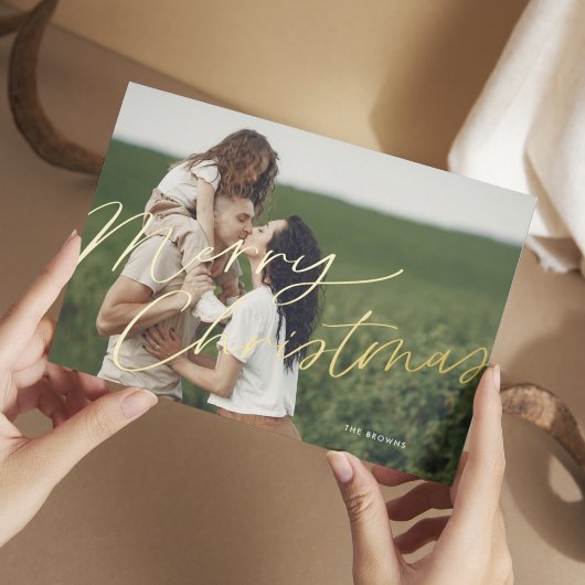 シンプルCleanne Christmas Family Photo 箔シーズンカード