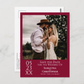シンプルCranberry Red Wedding Save the Date Photo ポストカード (正面/裏面)