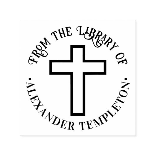 シンプルCross "From the Library of"ラウンドブック名 セルフインキングスタンプ (デザイン)