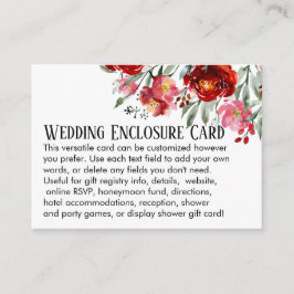 シンプルDIYカスタムウェディングレッド&ピンクの花 エンクロージャーカード