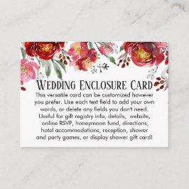シンプルDIYカスタムウェディングレッド&ピンクの花 エンクロージャーカード