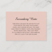 シンプルDIYカスタムウェディング赤面ピンク エンクロージャーカード (裏面)