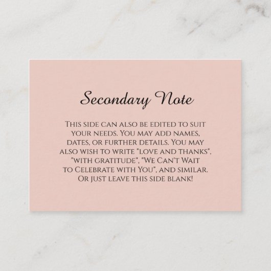 シンプルDIYカスタムウェディング赤面ピンク エンクロージャーカード (裏面)