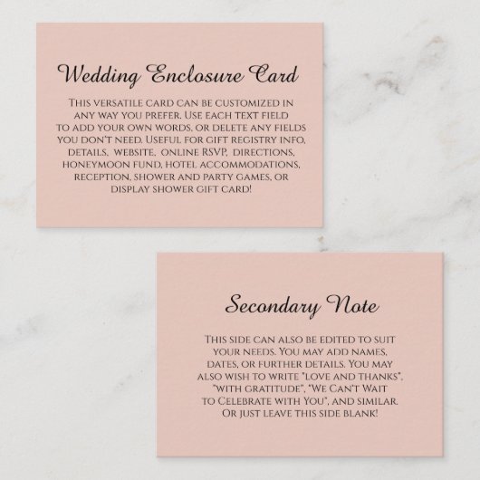 シンプルDIYカスタムウェディング赤面ピンク エンクロージャーカード (正面/裏面)