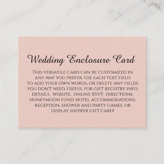シンプルDIYカスタムウェディング赤面ピンク エンクロージャーカード (正面)