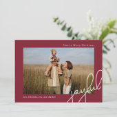 シンプルDots Burgundy Joyful Script エレガント Photo シーズンカード (スタンド正面)