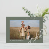 シンプルDots Green Joyful Script エレガント Photo シーズンカード (スタンド正面)