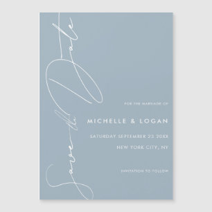 シンプルDusty Blueスクリプモダント日付の保存 マグネット招待状