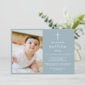 シンプルDusty Blue Baptismの写真 招待状 (スタンド正面)