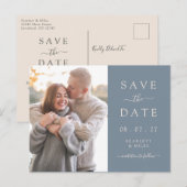 シンプルDusty Blue Photo Save The Date 結婚's 案内ポストカード (正面/裏面)