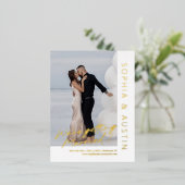 シンプルFOIL結婚式の日付はがきを保存 箔招待状ポストカード (立ち正面)