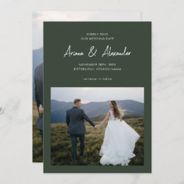 シンプルForest Green Script Photo結婚's セーブザデート