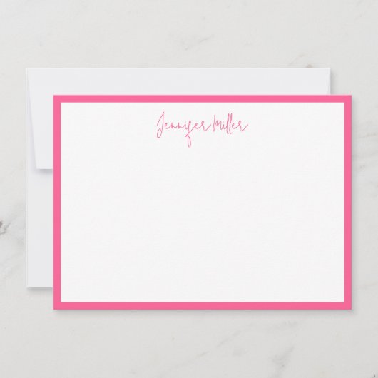シンプルFrame Tall Script編集可能ホットピンクカスタム ノートカード (正面)