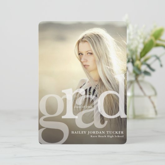 シンプルGRADオーバーレイ写真卒業招待状 案内状 (スタンド正面)