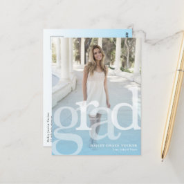シンプルGRADライトブルーオーバーレイ任意の年の卒業 ポストカード