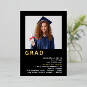 シンプルGrad 2025写真卒業ブラック金ゴールド実在 箔招待状 (立ち正面)