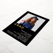 シンプルGrad 2025写真卒業ブラック金ゴールド実在 箔招待状 (回転した状態)