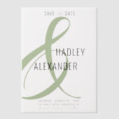 シンプルGREENモダン Overlay Wedding Save the Date ベラム紙招待状 (正面)