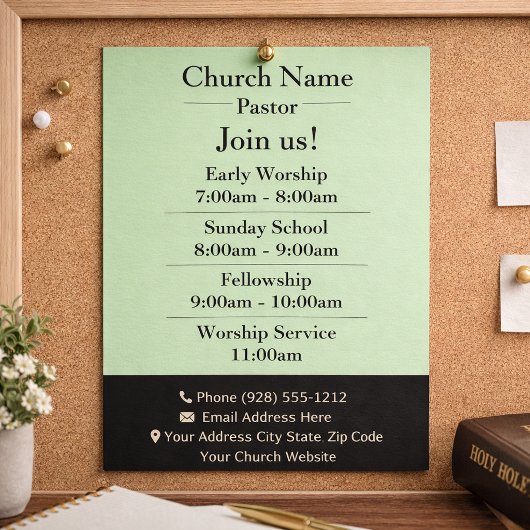 シンプルGreen Church Flyer、Join Us Services チラシ