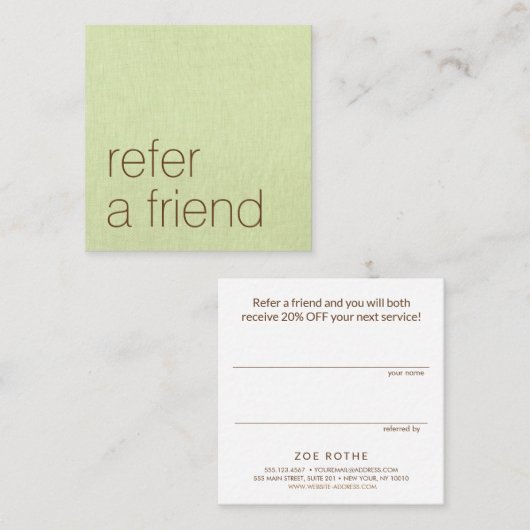 シンプルGreen Linenのお客様紹介 紹介カード (正面/裏面)