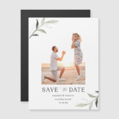 シンプルGreeneryエレガント Photo Save the Date Magnet (正面/裏面)