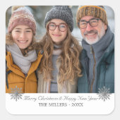 シンプルGrey Snowflakesワンフォト スクエアシール (正面)