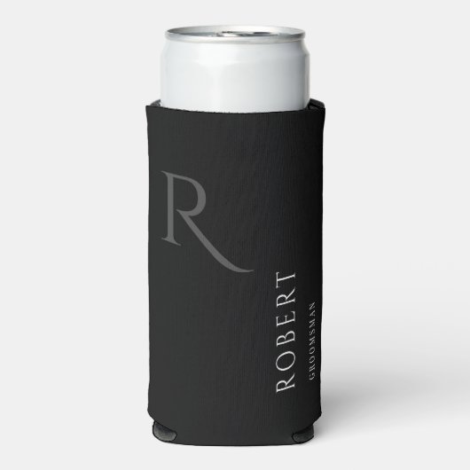 シンプルGroomsman Monogram Name結婚's スリム缶クーラー (Seltzer正面)