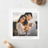 シンプルHand Lettered Photo結婚's Thank you ノートカード (正面/裏面インサイチュ)