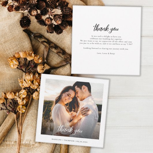 シンプルHand Lettered Photo結婚's Thank you ノートカード