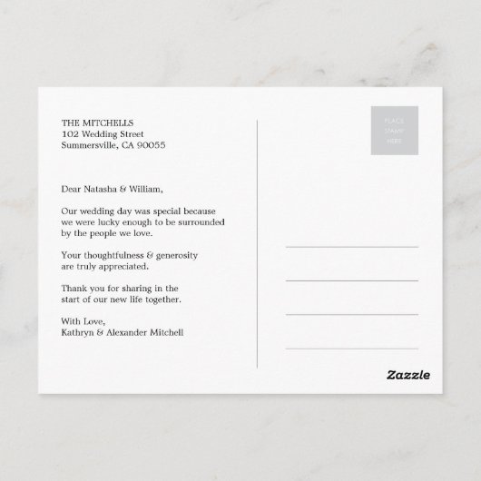 シンプルHandwrite Script Classy's 結婚 Thank You ポストカード (裏面)