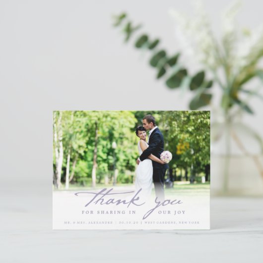 シンプルHandwrite Script Classy's 結婚 Thank You ポストカード (スタンド正面)