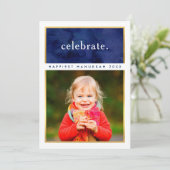 シンプルHANUKKAHスクア祝プ写真金ゴールド海軍 招待状 (スタンド正面)