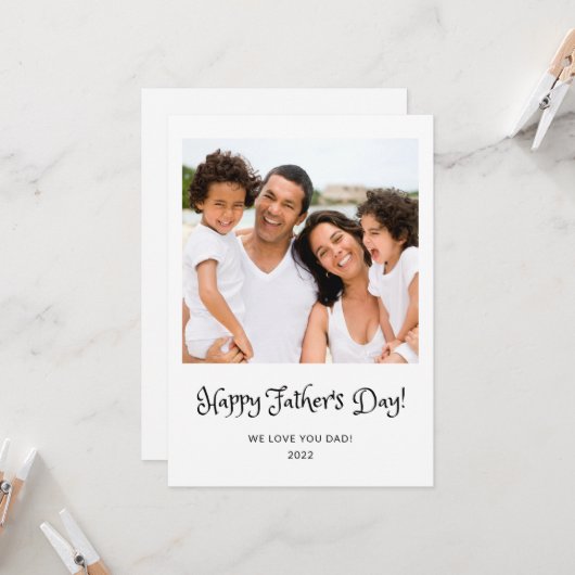 シンプルHappy Father's Day Scriptの写真 カード (正面/裏面インサイチュ)