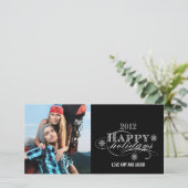 シンプルHAPPY HOLIDAYSフォトカードブラック シーズンカード (スタンド正面)