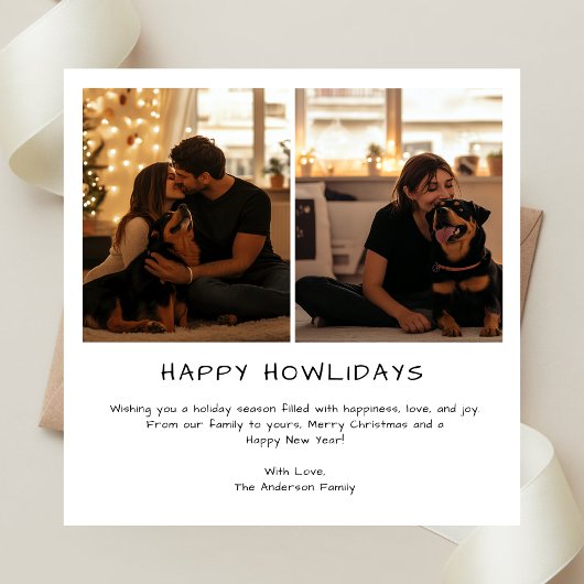 シンプルHappy Howlidays Christmas Family Dog写真 シーズンカード