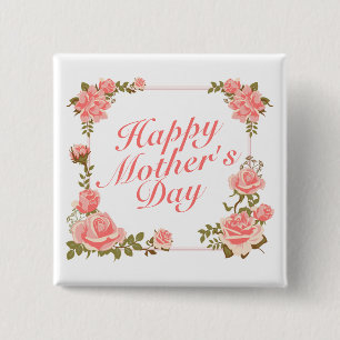 シンプルHappy Mother's Dayフローラフレームボタン 缶バッジ