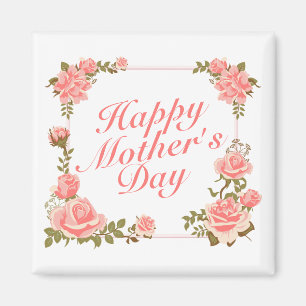シンプルHappy Mother's Dayフローラフレームマグネット マグネット
