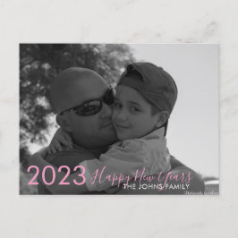 シンプルHappy New Years 2023 Pink Script Photo ポストカード