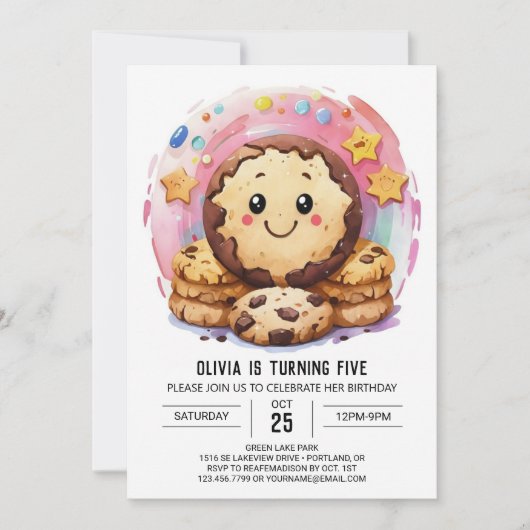 シンプルHappy Printable Cookie誕生日 招待状 (正面)