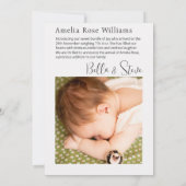 シンプルHelloタイポグラフィフォトベビーのお知らせ 案内状 (裏面)