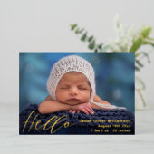 シンプルHello Photo Collage金ゴールドベビー発表 箔招待状 (立ち正面)