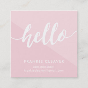 シンプルHELLO SCRIPT手描きタイプ幾何学的ピンク スクエア名刺