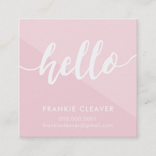 シンプルHELLO SCRIPT手描きタイプ幾何学的ピンク スクエア名刺 (正面)