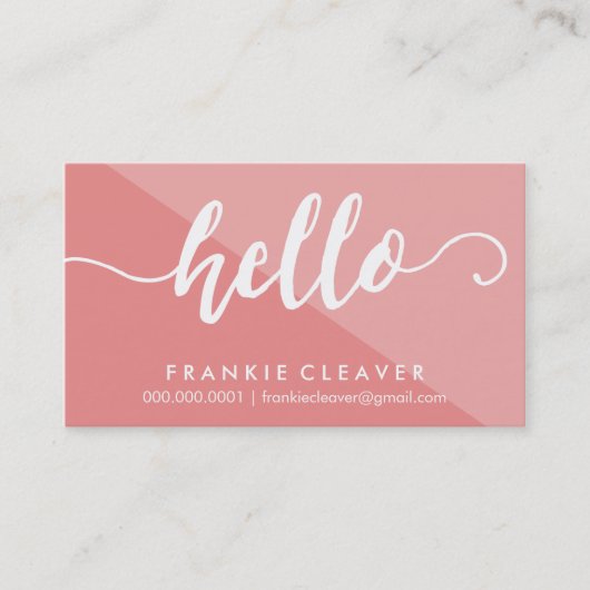 シンプルHELLO SCRIPT手描き型コーラルホワイト 名刺 (正面)