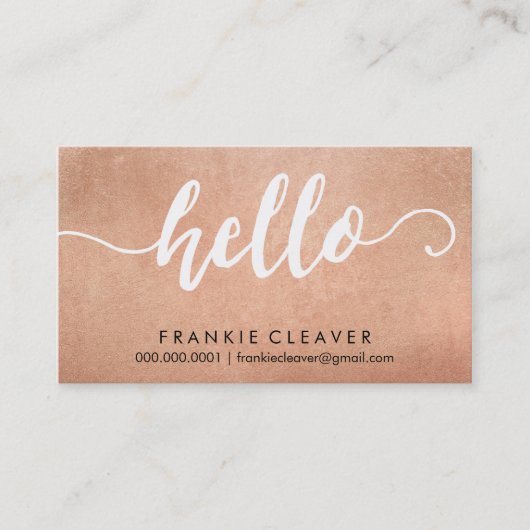 シンプルHELLO SCRIPT手描き型バラ金ゴールド箔 名刺 (正面)