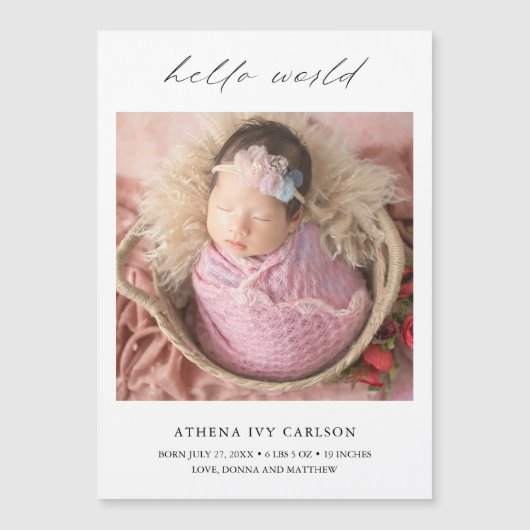 シンプルHello World Photo Birth Announcement (正面)