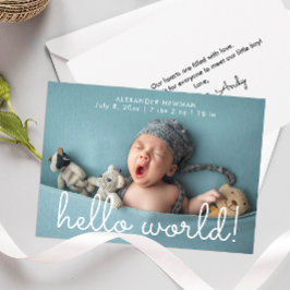 シンプルHello World Photo Birth Announcement 招待状