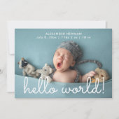 シンプルHello World Photo Birth Announcement 招待状 (正面)