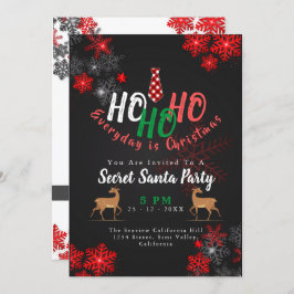 シンプルHOレッド&ブラック雪片クリスマスサンタ 招待状